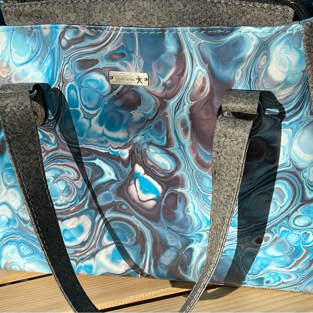 Handmade Satchel w/ custom printed paint pour and ash cork colored faux leather